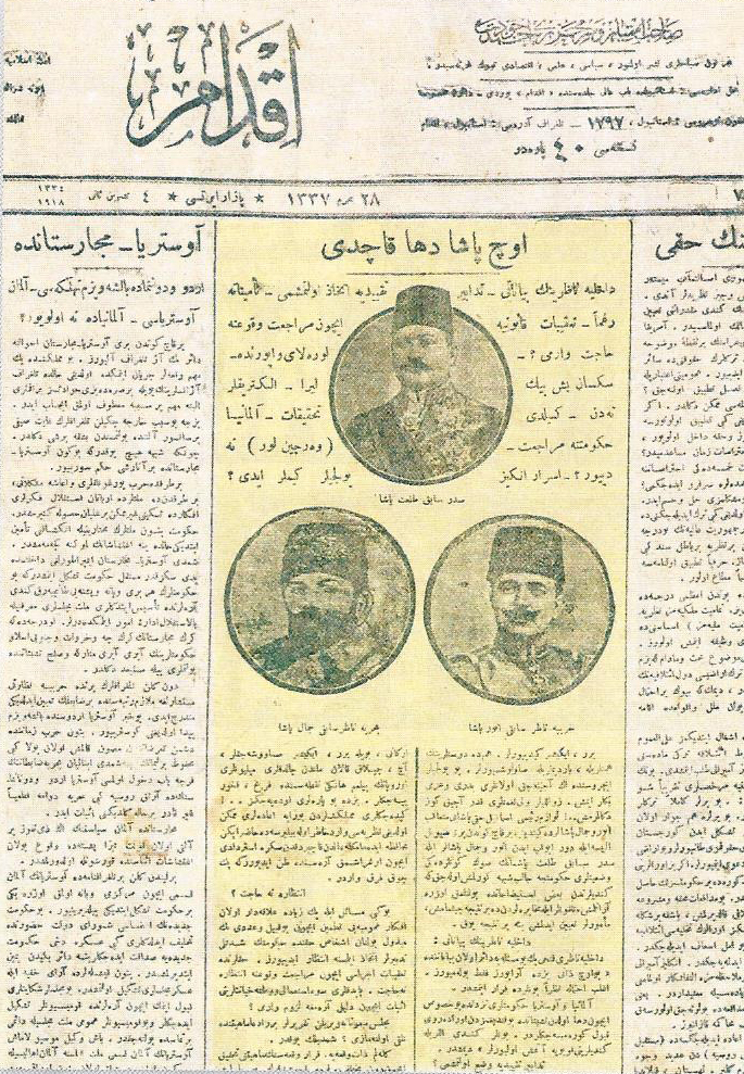 Թուրքիայում 1918թ․ նոյեմբերի 4-ին լույս տեսած Իքդամ թերթի առաջին էջը: Լուսանկարը՝ NTV Tarih ամսագրից